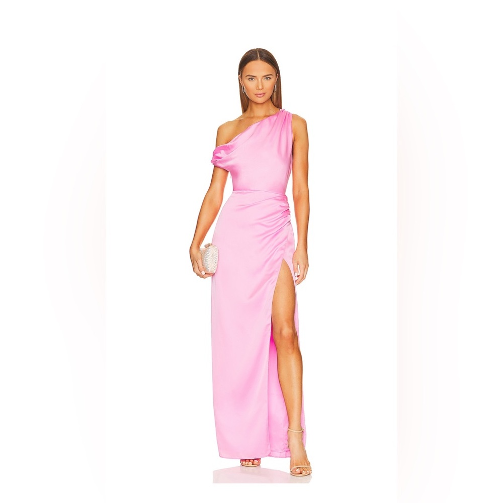 Show Me Your MuMu Pink Asymmetrical Ruched Gown